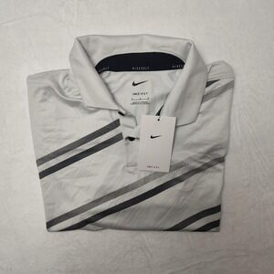 Nike Golf Polo Shirt Mens Medium Gray Dri-Fit Diagonal Stripe Performance DH0805